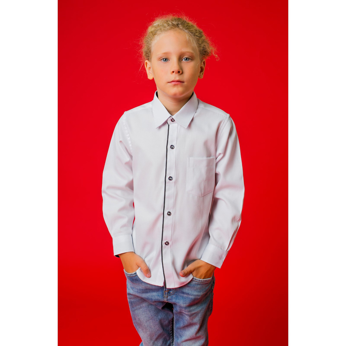 Рубашка для мальчика "Классическая", рост 146 см, цвет белый/чёрный 