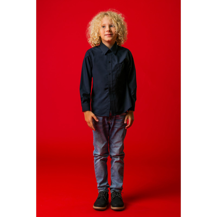 Рубашка для мальчика "Классическая", рост 140-146 см, цвет тёмно-синий 