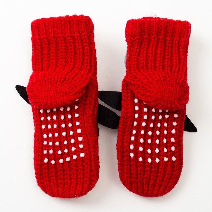 Носки новогодние детские вязаные, «Пингвин 3Д», цвет красный, размер 16-18 