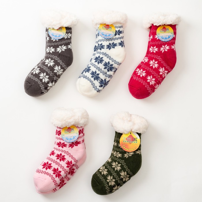 Носки новогодние детские с мехом внутри, Снежинки, цвет МИКС, размер 18-20 