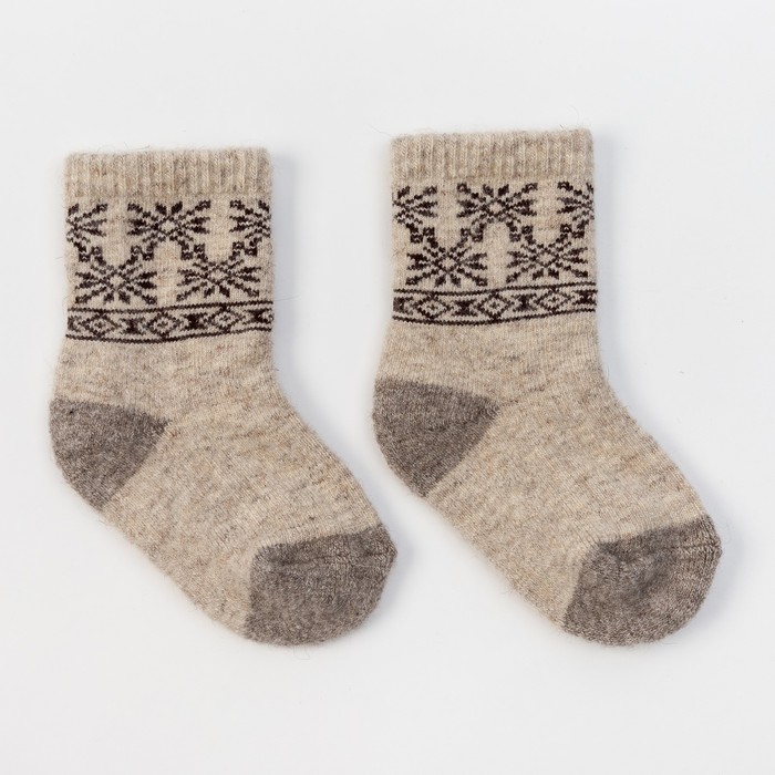Носки новогодние детские шерстяные Organic «Снежинки», цвет молочный, размер 12-14 см (2) 