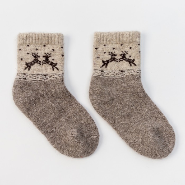 Носки новогодние детские шерстяные Organic «Олени», цвет серый, размер 14-16 см (3) 