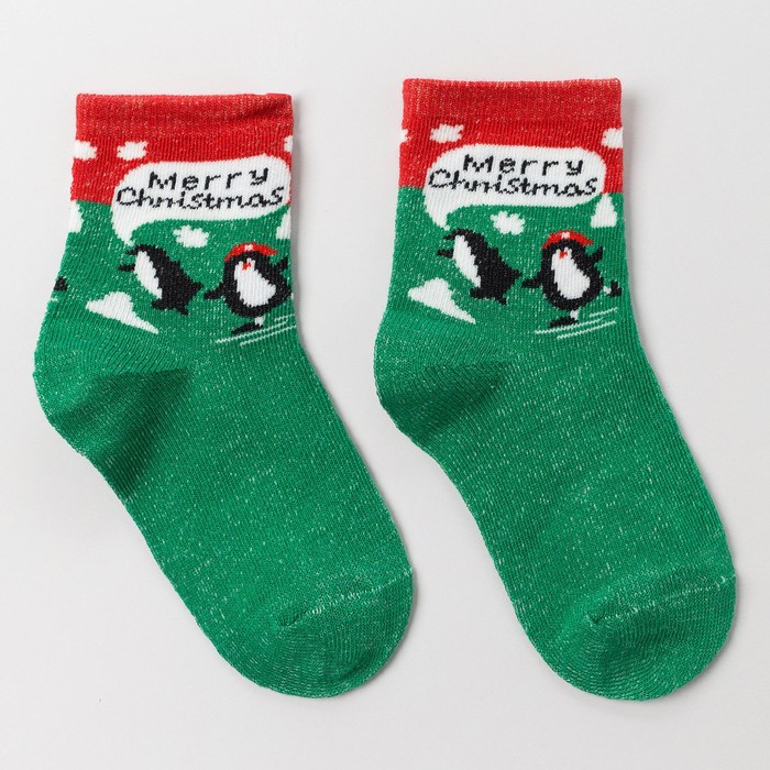 Носки детские «Пингвины», цвет зелёный, размер 18-20 