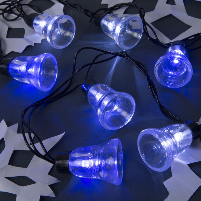 Гирлянда "Нить" улично-комнатная с насадками "Колокол", 5 м, LED(IP44)-40-220V, мигает, нить тёмная, свечение бело-синее 