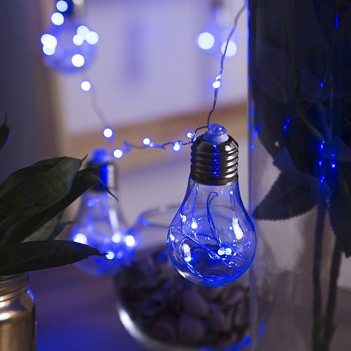 Гирлянда "Нить" с насадками "Лампочки" 3 м, 10 пластиковых лампочек, LED-100-12V, нить прозрачная, свечение синее 