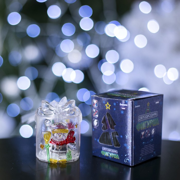Игрушка световая "Подарок со снеговиком" (батарейки в комплекте), 1 LED, RGB 