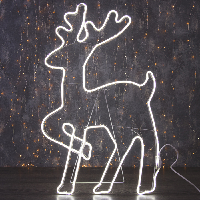 Фигура из неона "Олень танцующий", 90 х 50 см, 5 метра, 600 LED, 220 В, БЕЛЫЙ 
