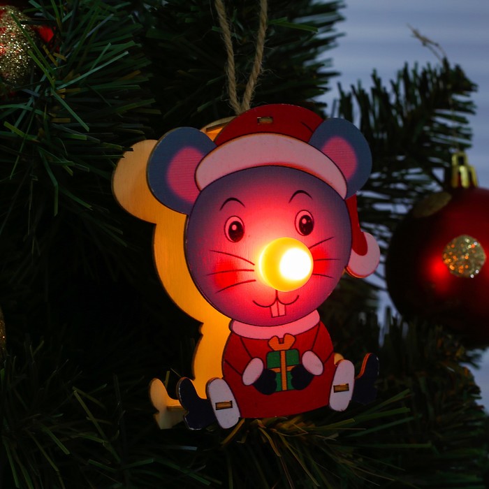 Декор с подсветкой «Мышка с подарком» 