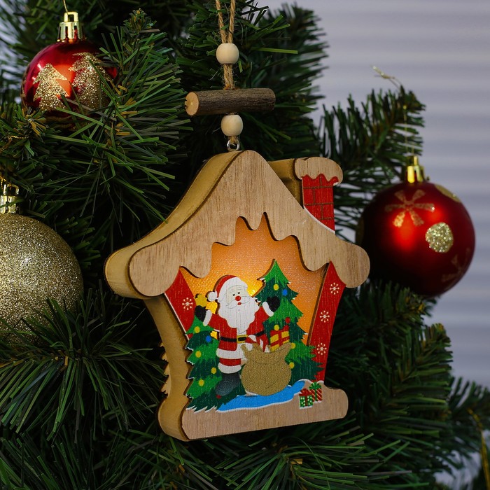 Декор с подсветкой «Дед мороз в домике» 