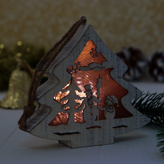Декор с подсветкой "Елка и волшебные снеговики" 