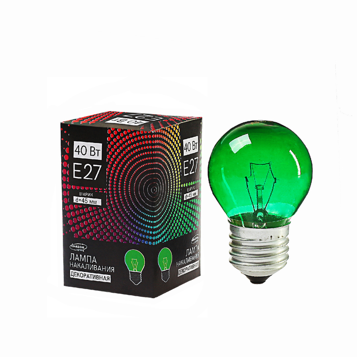 Лампа накаливания Luazon Lighthing E27, 40W, для белт лайта, зеленая, 220 В 