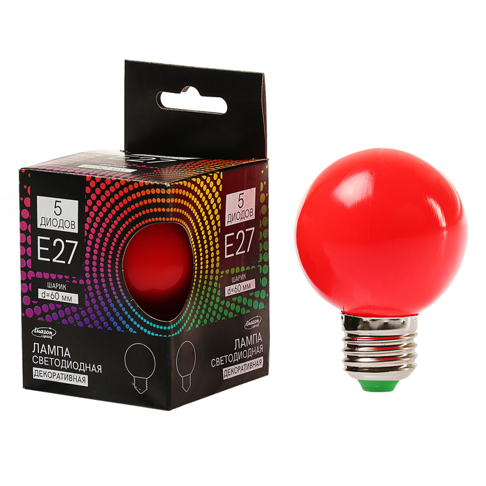 Лампа светодиодная декоративная, G60, 5 SMD2835, для белт-лайта, красный 