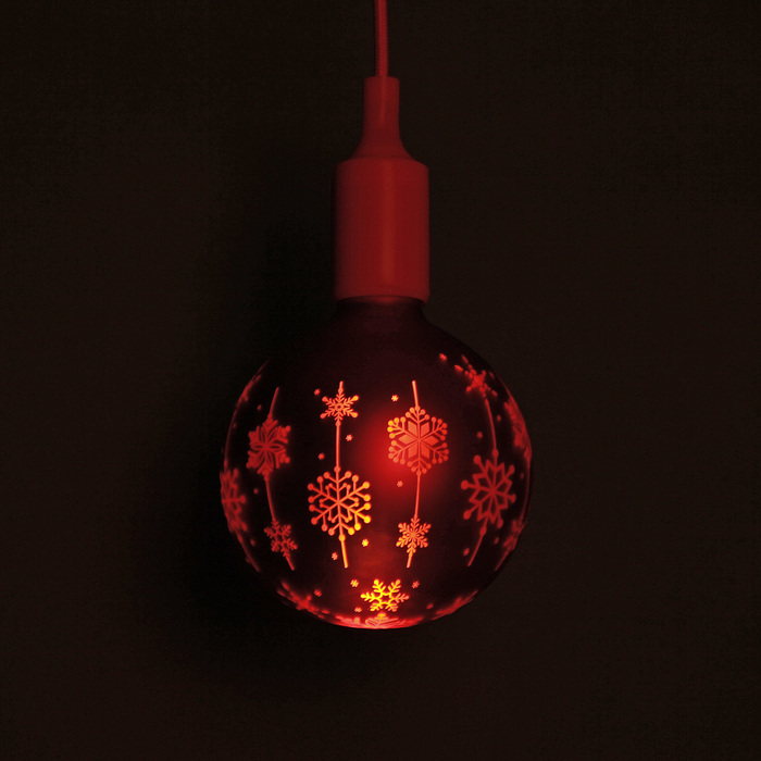 Лампа светодиодная декоративная "Снежинки" G125, красная, 1.4 Вт, 220 В, ТЕПЛО-БЕЛЫЙ 