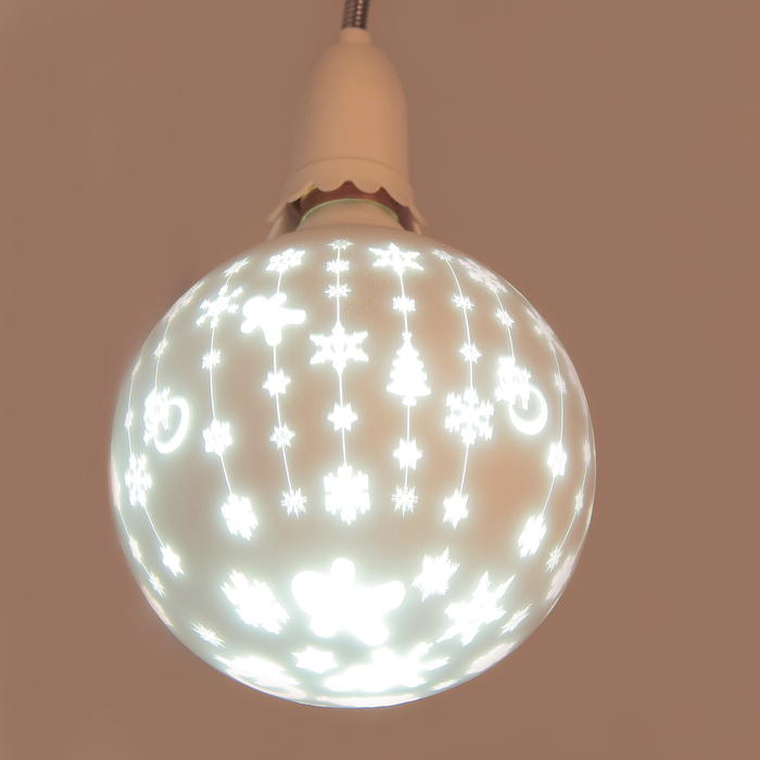 Лампа светодиодная декоративная "Снежинки" G125, белая, 1.4 Вт, 220 В, ТЕПЛО-БЕЛЫЙ 