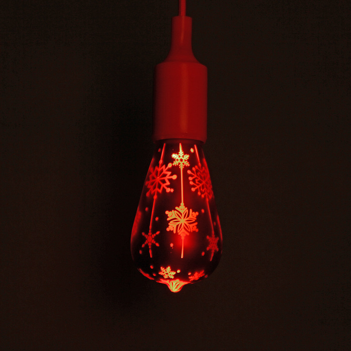 Лампа светодиодная декоративная «Снежинки», ST64, красная, 1,6 Вт, 220 В, тёпло-белый свет 