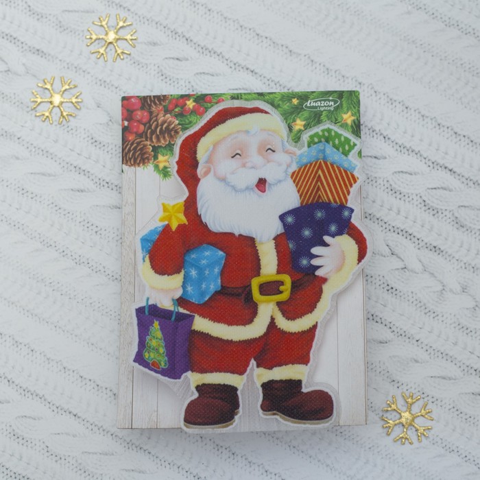 Световая картинка на присоске "Дед Мороз с подарками"(батарейки в комплекте), 1 LED, RGB 