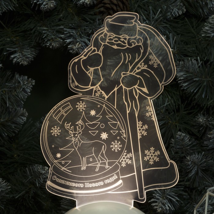 Подставка световая "Дед Мороз, Олень в шаре", 25х15.5 см, 7 LED, 3хААА (не в компл.),Т-БЕЛЫЙ 