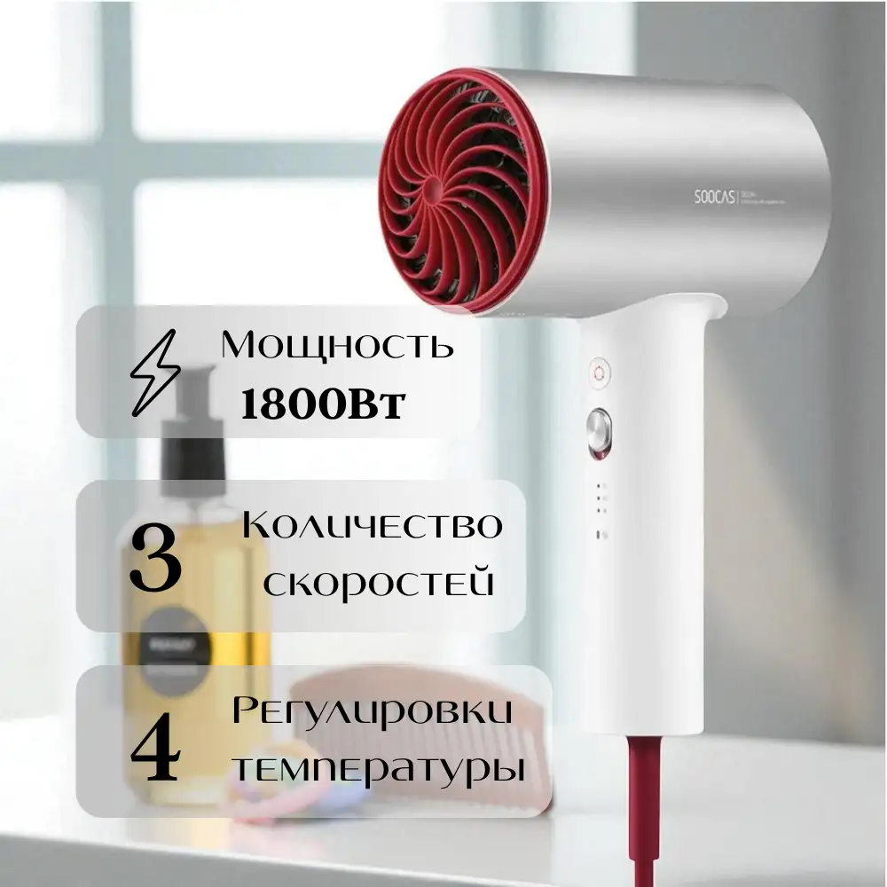 Фен Xiaomi H5 Red-Silver - фото 6