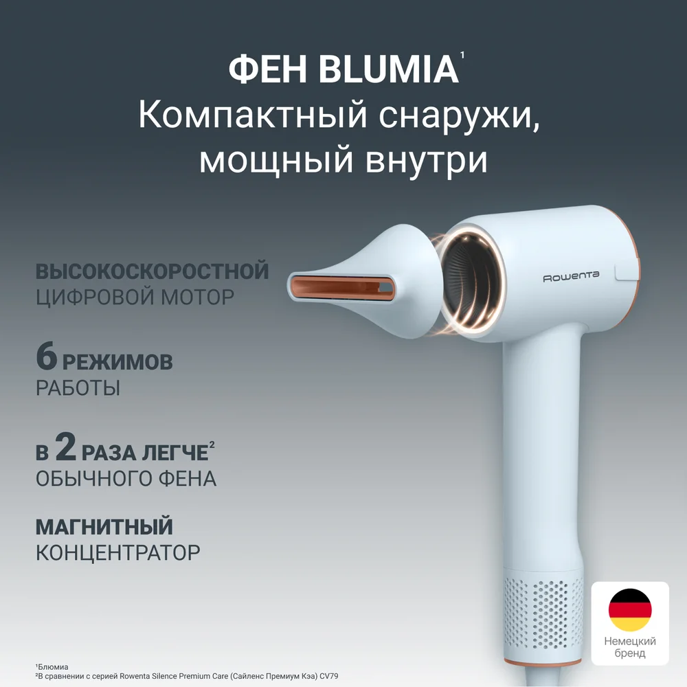 Фен Rowent Blumia HY5N10E0 Blue - фото 2