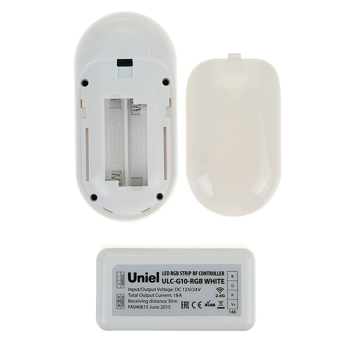 Контроллер Uniel, для светодиодных RGB источников света, 12/24 B с пультом ДУ 2.4 ГГц, белый 