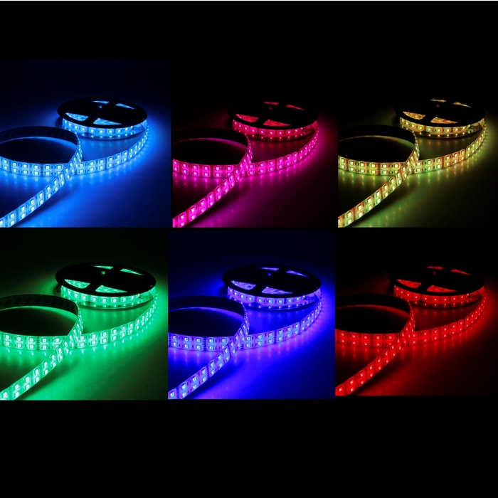 Светодиодная лента 12В, SMD5050, 5 м, IP65, 120 LED, 28.8 Вт/м, 10-12 Лм/1 LED, МУЛЬТИ (RGB) 