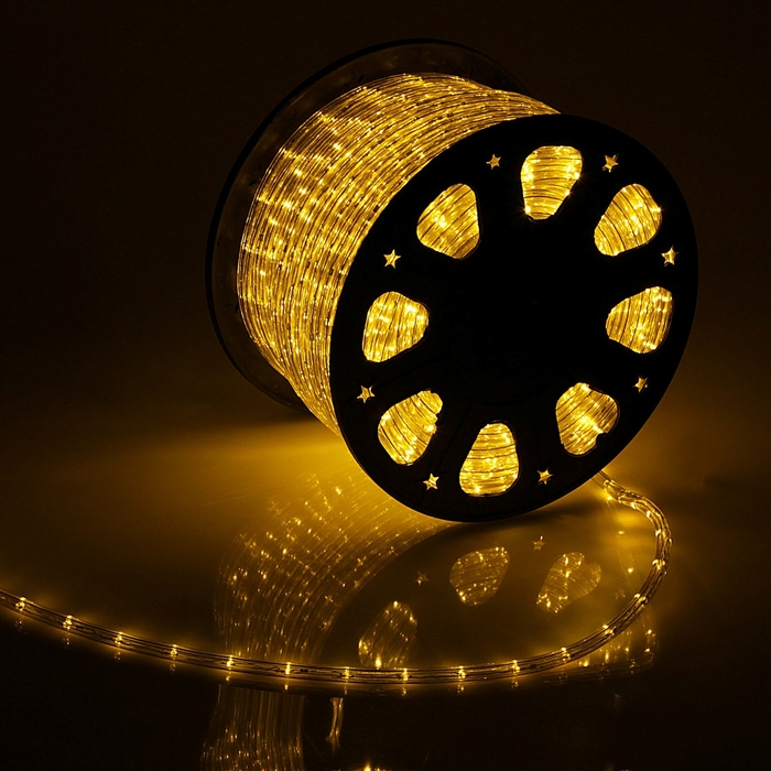 LED шнур 11 мм, круглый, 100 м, фиксинг, 2W-LED/м-24-220V, в компл. набор д/подкл. Желтый 