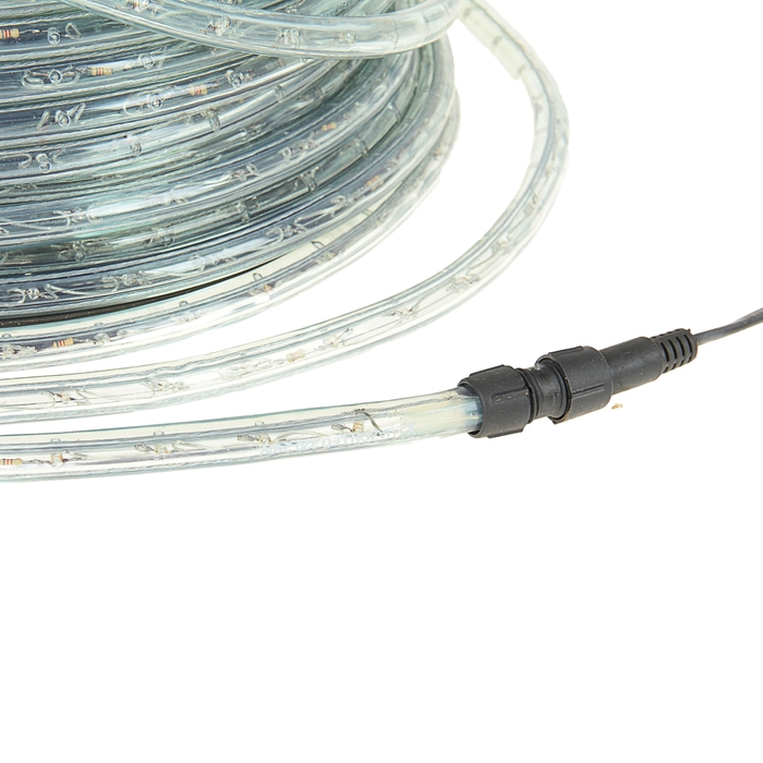 LED шнур 13 мм, круглый, 100 м, фиксинг, 2W-LED/м-36-220V. в компл. набор д/подкл. Белый 