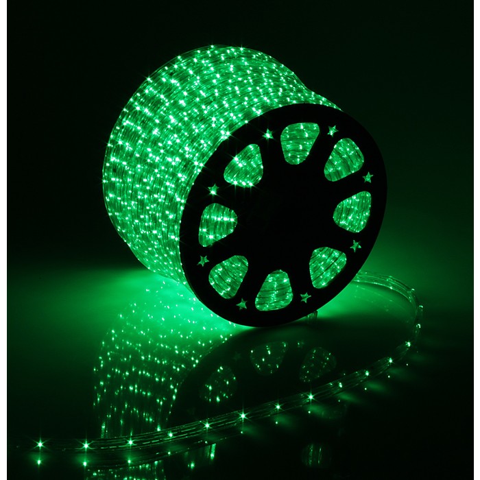 LED шнур 11х18 мм, квадратн, 100 м, чейзинг, 3W-LED/м-36-220V в компл. набор д/подкл. Зелен. 