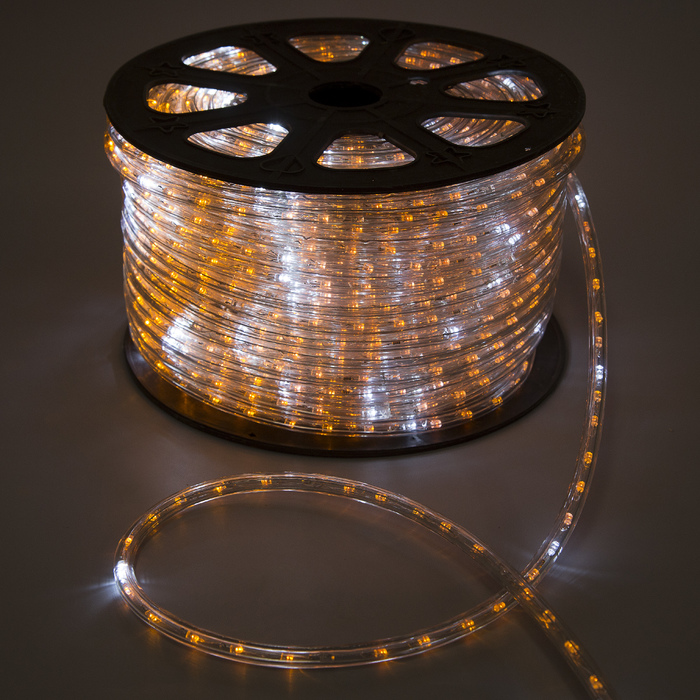 LED шнур 13 мм, круг, 100 м, кажд.6 мерц, 2W-LED/м-36-220V. + н-р д/подкл. ЖЕЛТЫЙ 