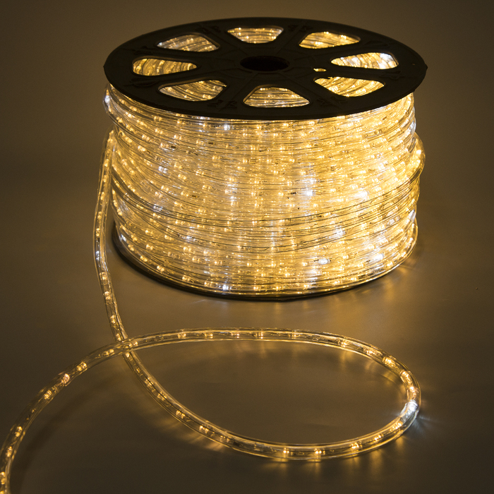 LED шнур 13 мм, круг, 100 м, кажд.6 мерц, 2W-LED/м-36-220V. + н-р д/подкл. ТЕПЛЫЙ БЕЛЫЙ 