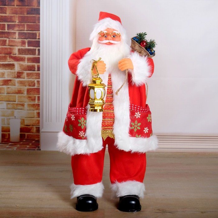 Дед Мороз, в очках, с фонариком, двигается, без музыки, с подсветкой 