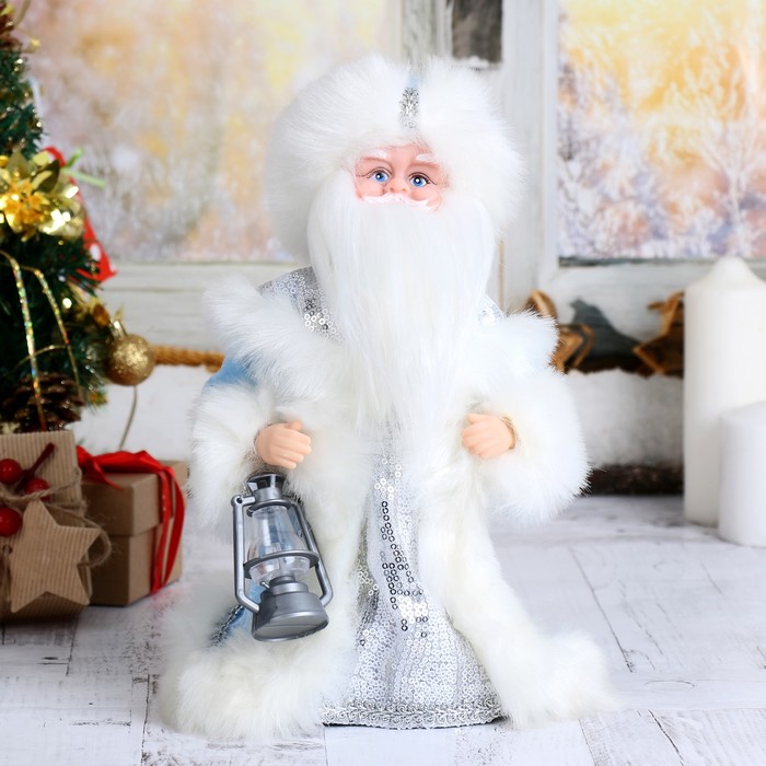 Дед Мороз 30 см "Шик", голубая шубка и свеча, двигается, русская мелодия 