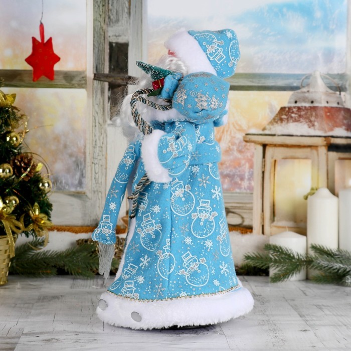 Дед Мороз "В синей шубке с подарками", 38 см, двигается, с подсветкой 