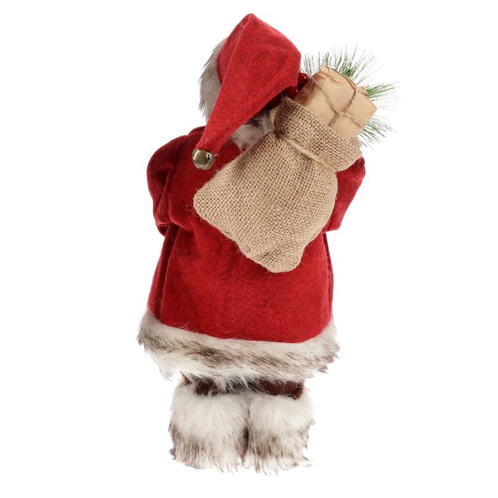 Дед Мороз в красной шубке с фонариком и мешочком 30 см 