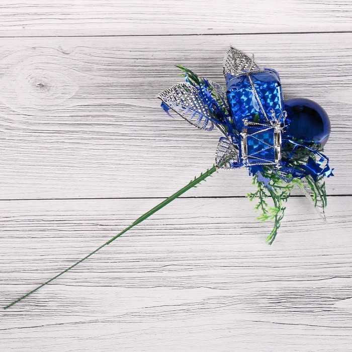 Декор "Зимняя сказка" 15 см шарик подарок бубенчик, синий 