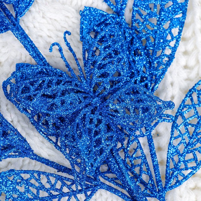 Цветы искусственные "Ветка с бабочкой " 60 см синий 