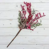 Декор "Зимние мечты" 30 см, ягодная веточка с шишкой 