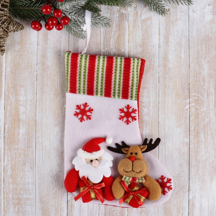 Носок для подарков "Дед Мороз с оленем" 26*18 см 