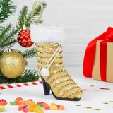 Конфетница "Сапожок" на каблучке, с белой опушкой и помпонами, цвета МИКС 