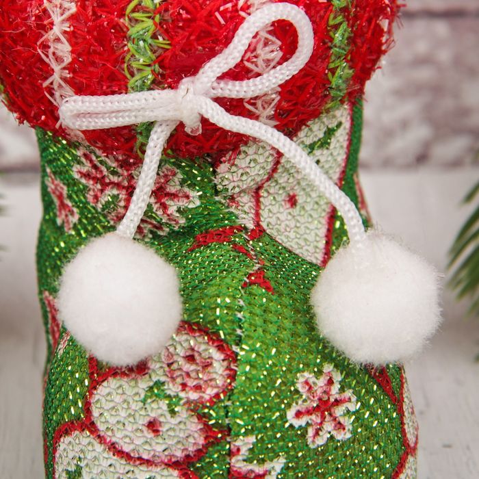 Подарочная упаковка "Сапожок" вязаный снеговик и бантик 