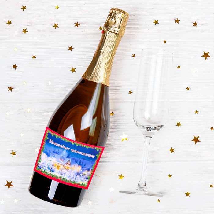 Наклейка "Новогоднее шампанское" заснеженный дом 