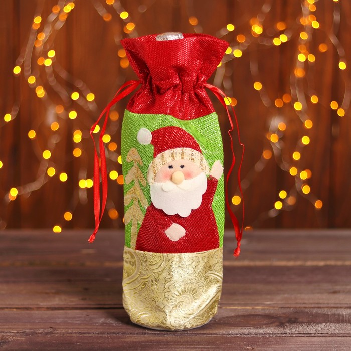 Чехол на бутылку "Дед Мороз с ёлочкой" на завязках 