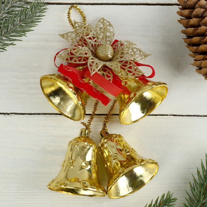 Украшение новогоднее "Колокольчики" цветок с шариком 10*14 см, золотой 