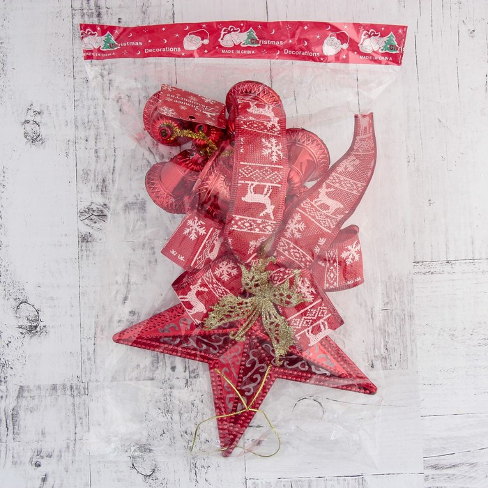 Украшение новогоднее "Колокольчик" звезда, бабочка и лента 20*35 см, красный 