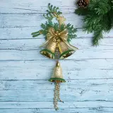 Украшение новогоднее "Колокольчик" олень, зелёная кайма 18*40 см, золото 