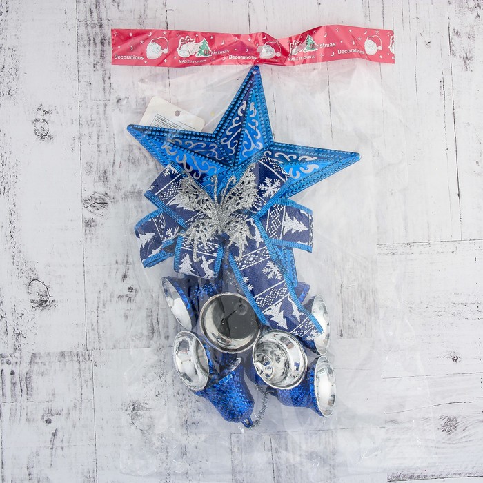 Украшение новогоднее "Колокольчик" звезда, бабочка и лента 20*44 см, синий 