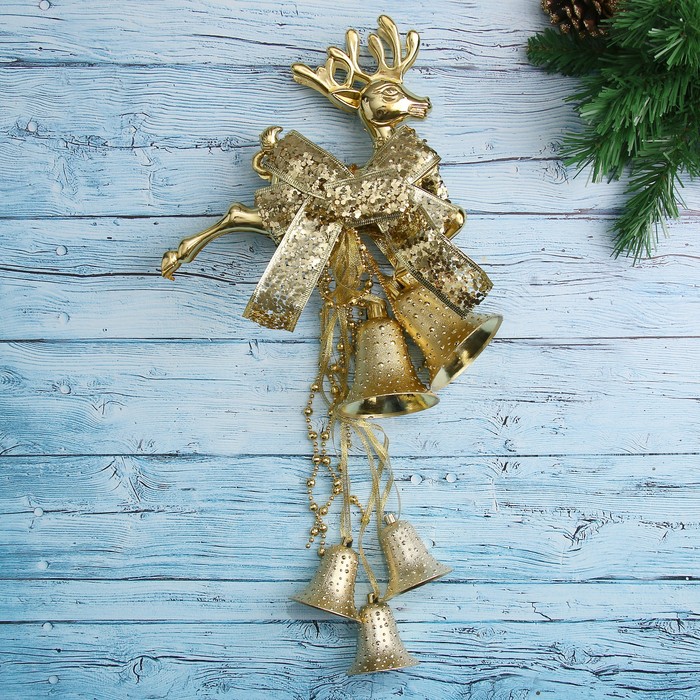 Украшение новогоднее "Колокольчик" олень с бантом 23*63 см, золото 
