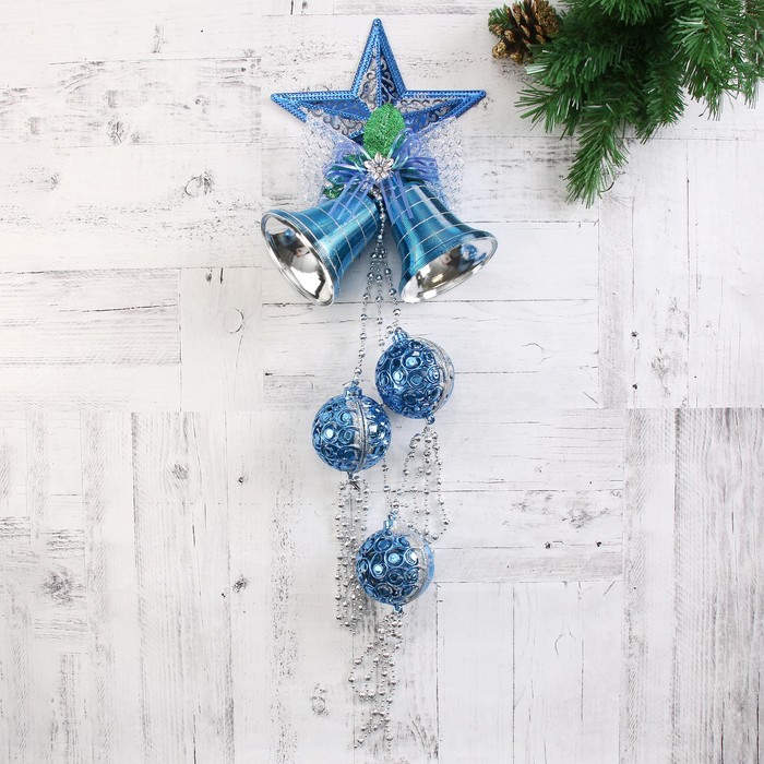 Украшение новогоднее "Колокольчик" звезда и шары 20*60 см, синий 