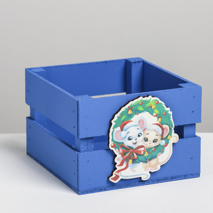 Деревянный ящик реечный «Мышки», 13 × 13 × 9 см, с декором 