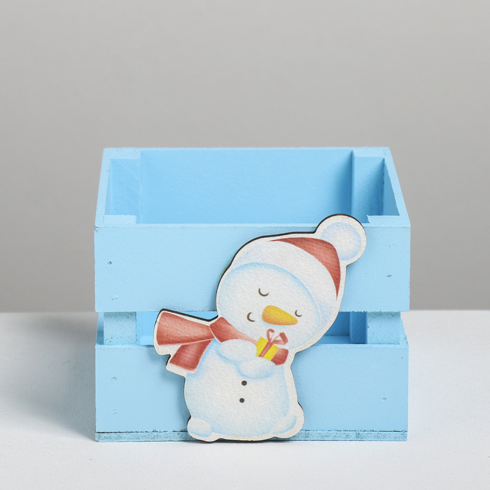 Деревянный ящик реечный «Снеговик», 13 × 13 × 9 см, с декором 